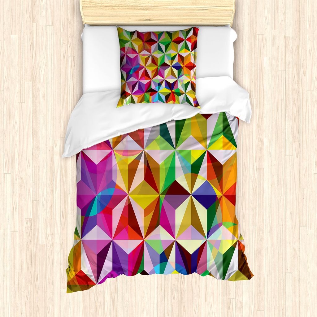 ABAKUHAUS Geometrisch Bettbezug Set für Einzelbetten, Sechziger-Regenbogen-Würfel, Milbensicher Allergiker geeignet mit Kissenbezug, 135 cm x 200...