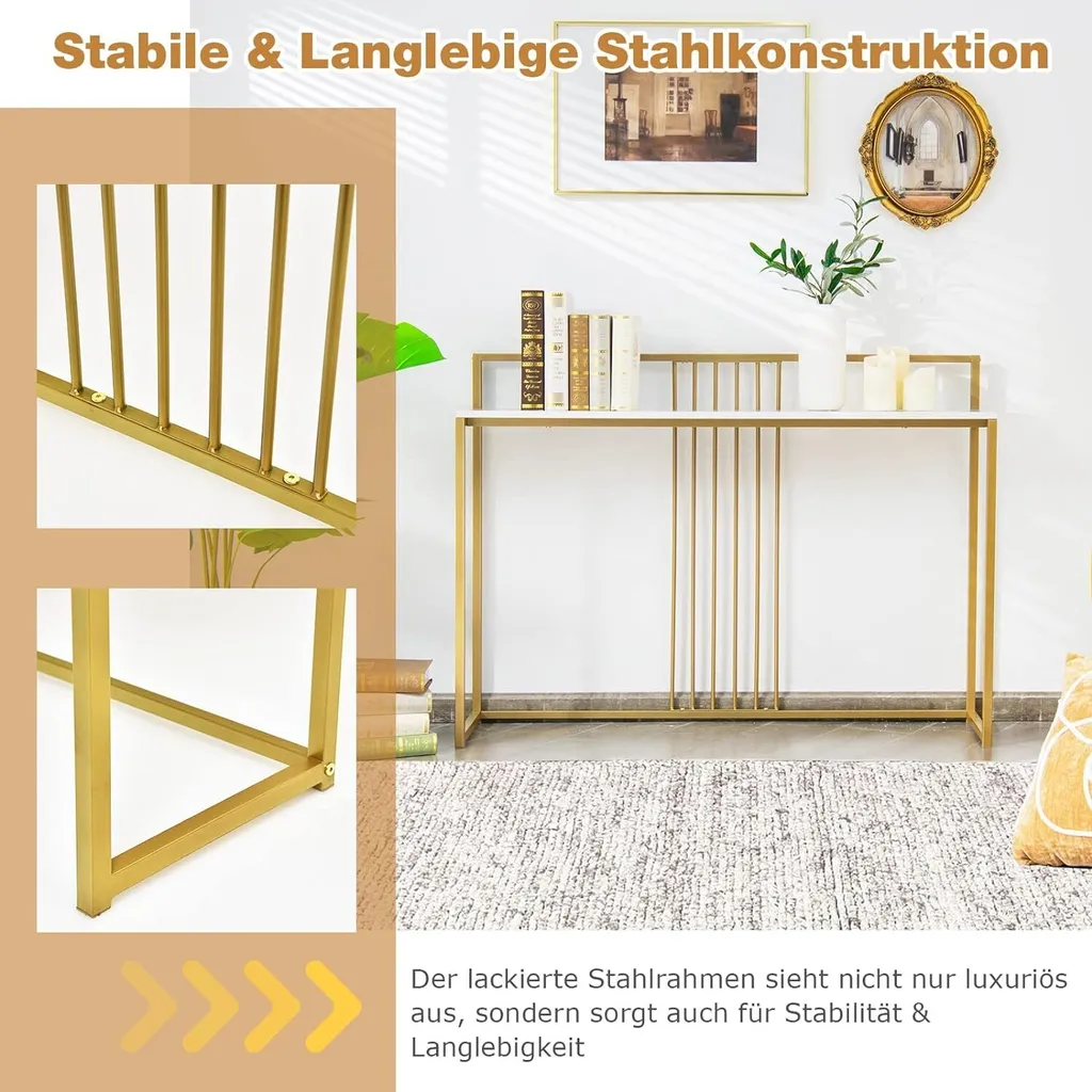 COSTWAY Consolle Marmo e Oro 120cm - Tavolo Ingresso Moderno Design - 11