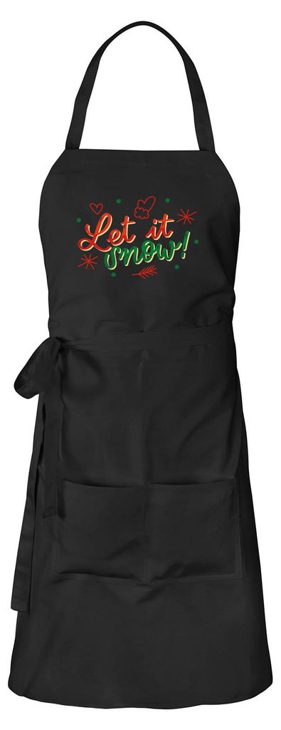 Huuraa Schürze Let it Snow Schriftzug Schwarz mit Taschen Baumwolle Kochschürze Geschenkidee