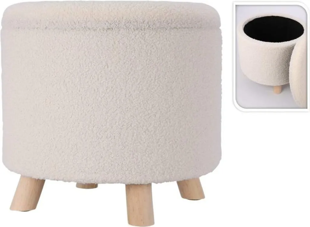 Pouf Contenitore Teddy Bianco 40 cm - Sgabello Arredo Chic Moderno