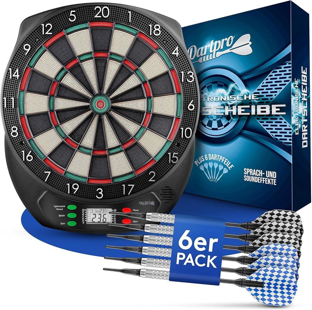 DartPro Dartautomat Dartscheibe elektronisch, Dartautomat Set Komplett Dart, Dartautomaten (1-8 Spieler, 65 Spielvarianten,Spieleabende,6 Dartpfeile