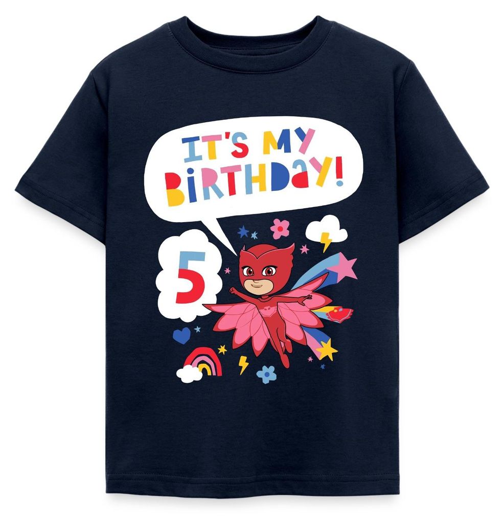 Spreadshirt PJ Masks Eulette Geburtstags Design 5. Geburtstag Kinder T-Shirt, 110/116 (5-6 Jahre), Navy