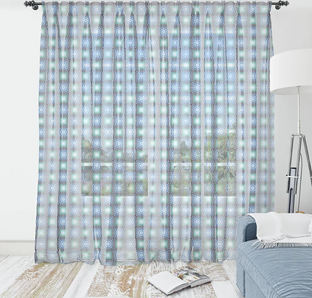 ABAKUHAUS Arazzo astratto, Illusione ottica Motivo retrò Illustrazione continua, Soggiorno Camera da letto Tessuto satinato setoso, 210 cm x 274 cm, Blu azzurro Blu cadetto