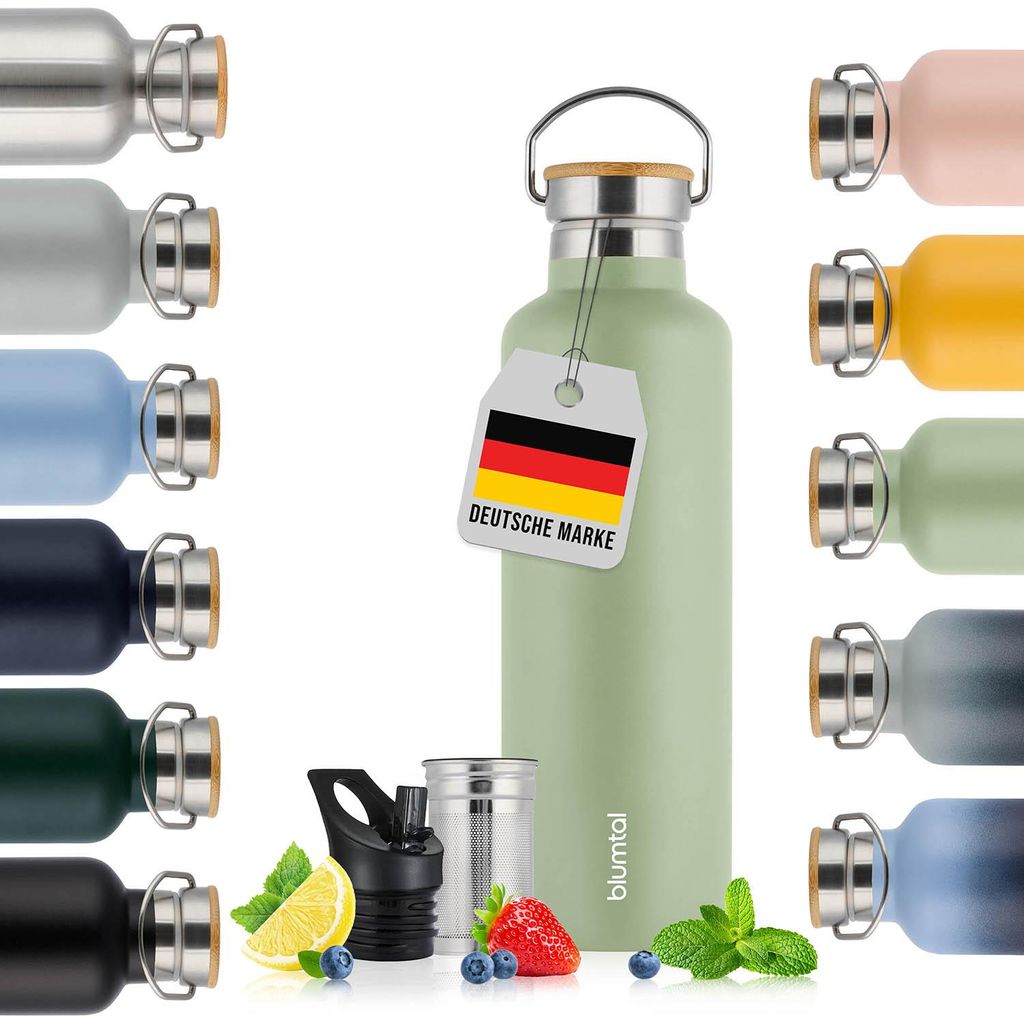Blumtal Thermosflasche 1L - doppelwandige Trinkflasche Edelstahl 1L - Isolierflasche 1L BPA frei Grün