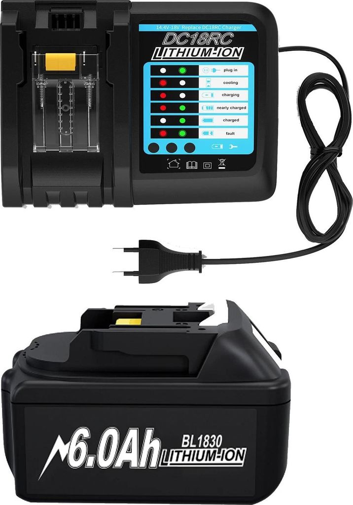 Für Makita 18V, Einzelschacht‐Ladegerät 6,0 A, himmelblau, kompatibel mit BL1830/BL1860 Li‐Ion‐Akkus