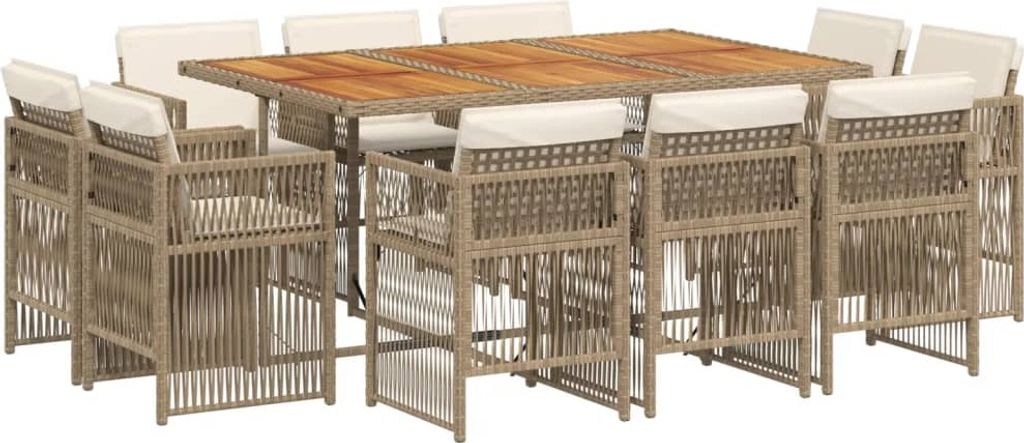 11-tlg. Garten-Essgruppe mit Kissen Beige Poly Rattan