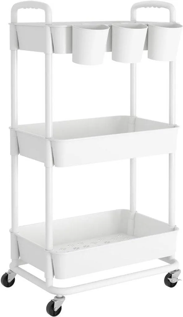 Gagnez de la place avec ce chariot de rangement blanc 3 niveaux mobile