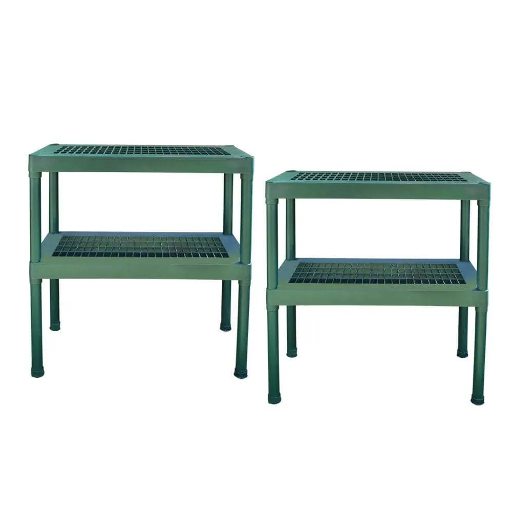 Table de rempotage Rion Green verte - Support de serre à 2 étages modulables