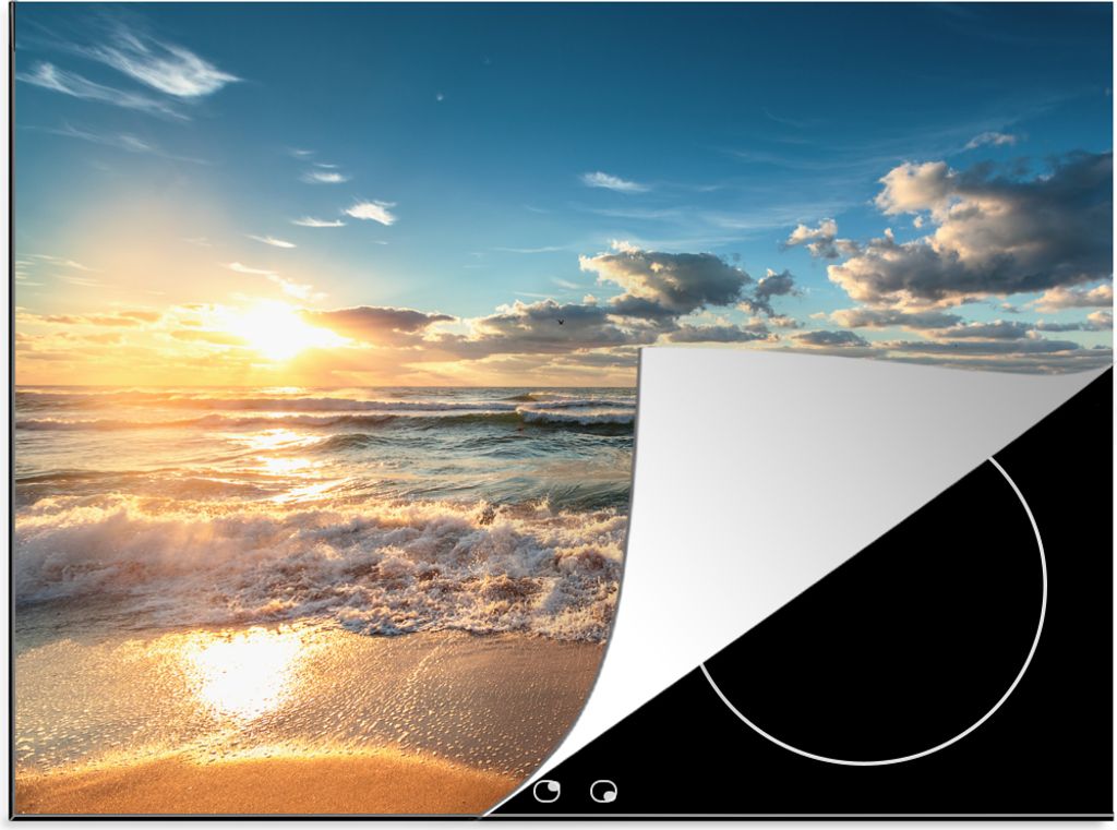 KitchenYeah Herdabdeckplatte Strand - Meer - Sonnenuntergang , 60x52cm, Küche Deko, Glaskeramikfeld Herdabdeckung, Abdeckplatte fùr Kochfeld