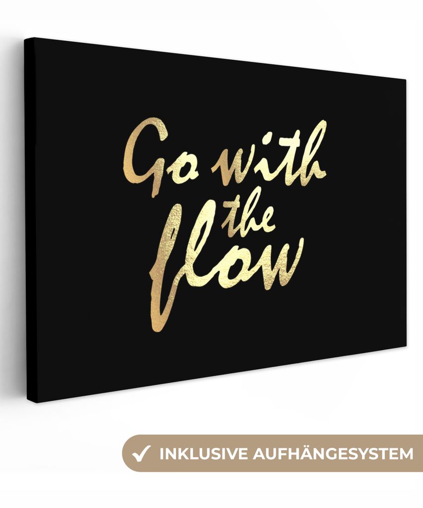 OneMillionCanvasses - Leinwandbilder - 150x100 cm, Zitate - Entspannen - Gold - Schwarz, Wandbilder Kunstdruck Wanddekoration