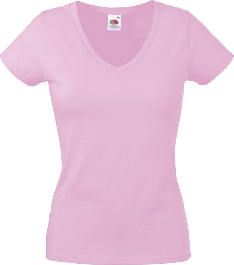 Fruit Of The Loom Lady-Fit Valueweight Damen T-Shirt, V-Ausschnitt BC1361 (XL) (Rosa)