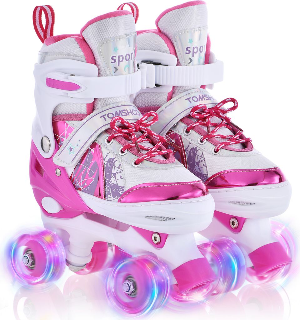 Rollschuhe, Kinder Rollschuhe , Verstellbar Rollschuhe Damen,LED Rollschuhe und 4 Größen verstellbar, Rollschuhe für Mädchen,Junge (XS:26-29)