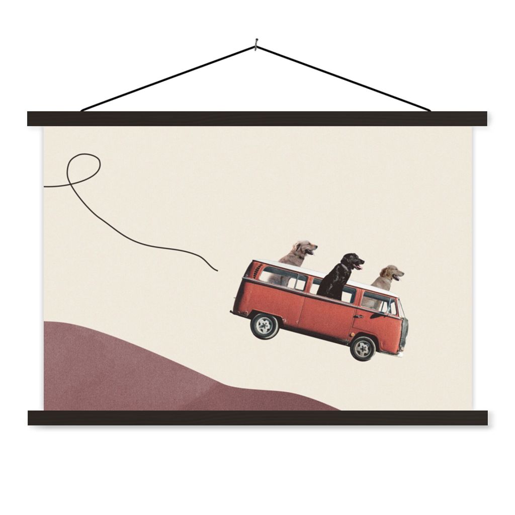 MuchoWow Textilposter Hund - Retro - Bus 150x100 cm mit schwarzem Rahmen - Schlafzimmer