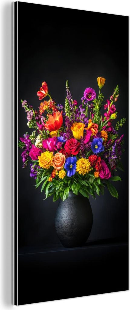 MuchoWow Wanddekoration Metall Metallbild Wandkunst 20x40 cm Leuchtend bunt - Blumen - Vase MuchoWow Aluminium Gemälde - Aluminium Gemäldes