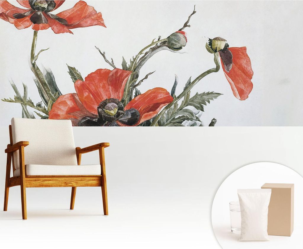 Fototapete - 250x104 cm - Tapete - Wandtapete - Wandbilder - Dekofolie - Tapete Folie - Wand - Dekoration - Wohnzimmer - Rote Mohnblumen