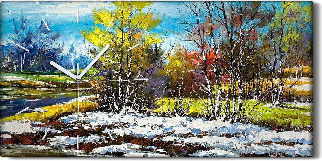 Wanduhr Leinwand Bild Uhr Kunstdruck 60x30 Foto Bild Am Waldrand im Winter - weiße Hände