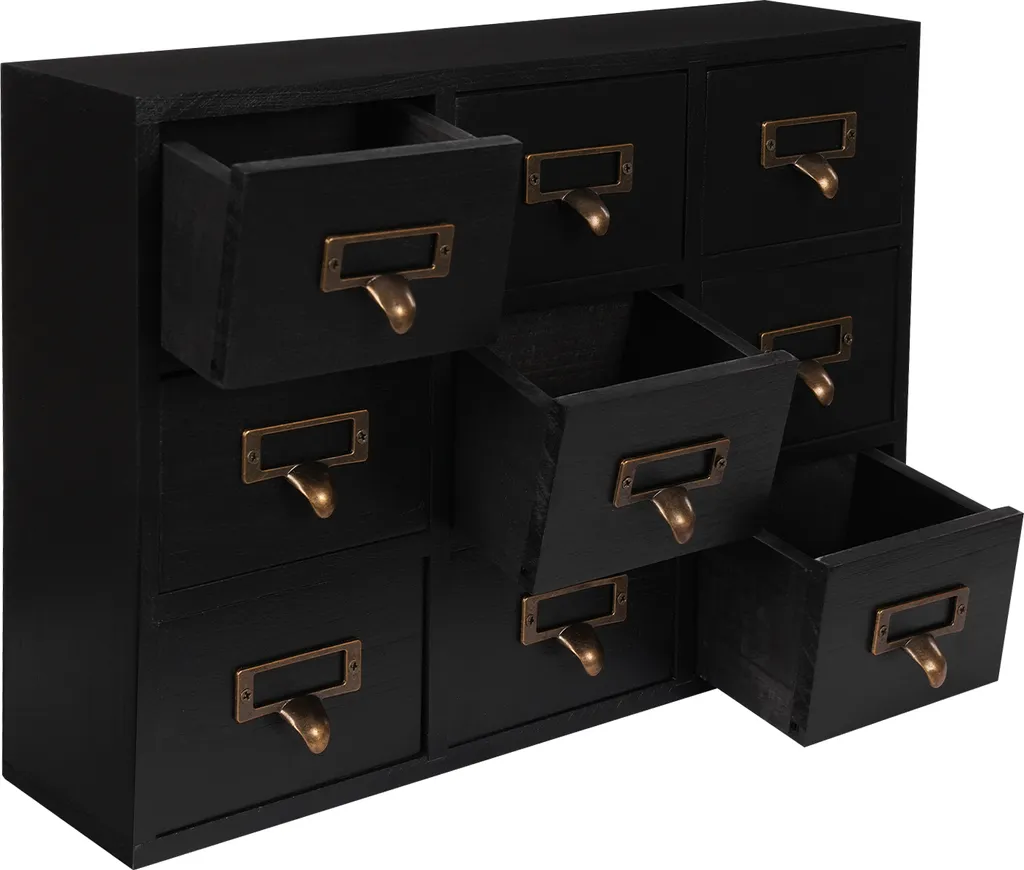 Organisateur de bureau 9 tiroirs - Mini commode en bois style apothicaire