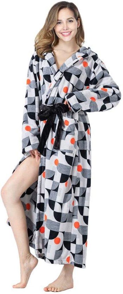 Fleece-Nachthemd für Damen, dickes Nachthemd mit Kapuze und Fleecefuttertaschen, weiches Nachtkleid, GEOMETRIE, Kleinkind