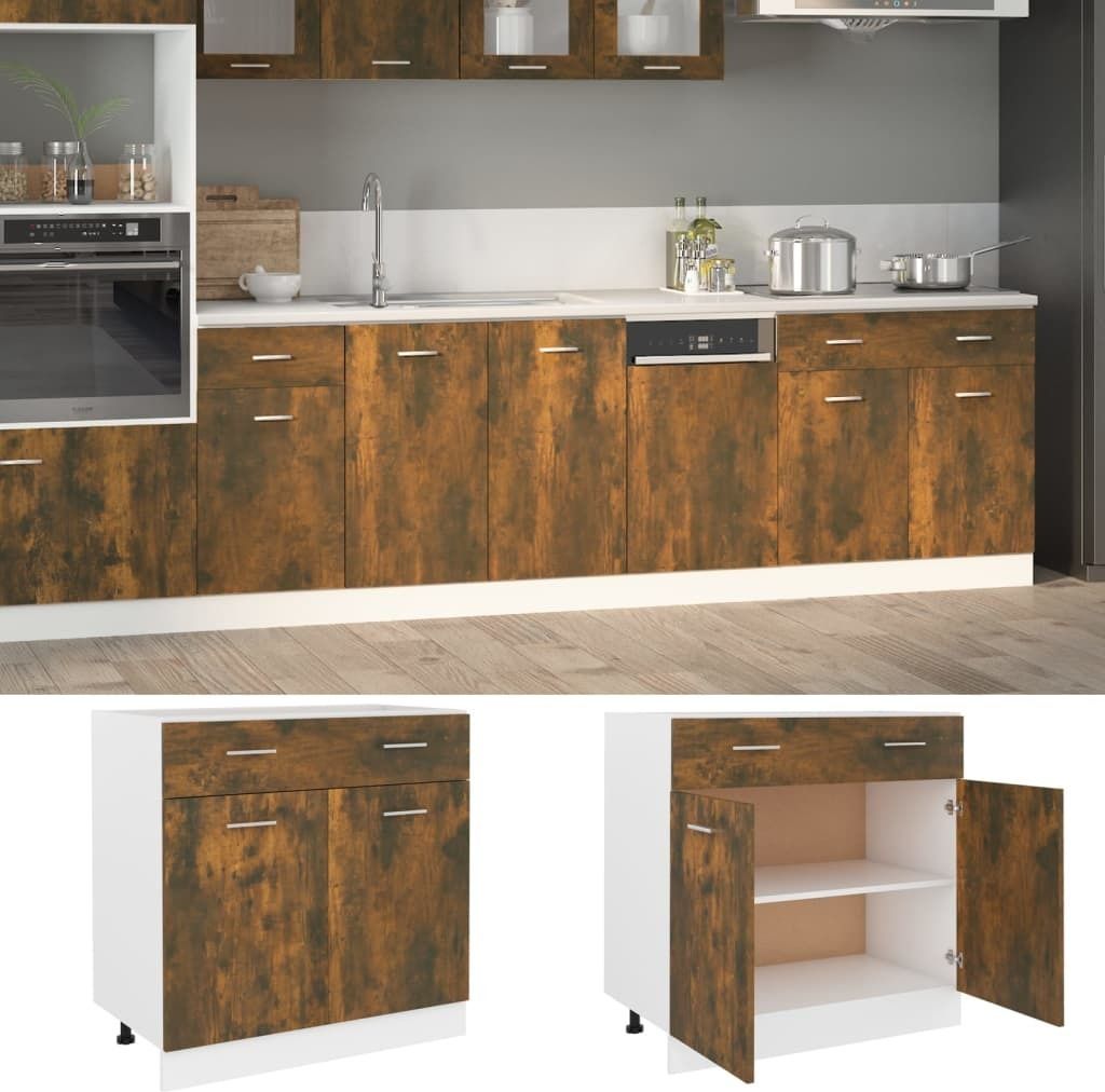 "2026 Promotion" Buffetschrank Küche, Unterschrank, mit Schublade Lyon Räuchereiche 80x46x81,5 cm - Mehrzweckschrank CC27992