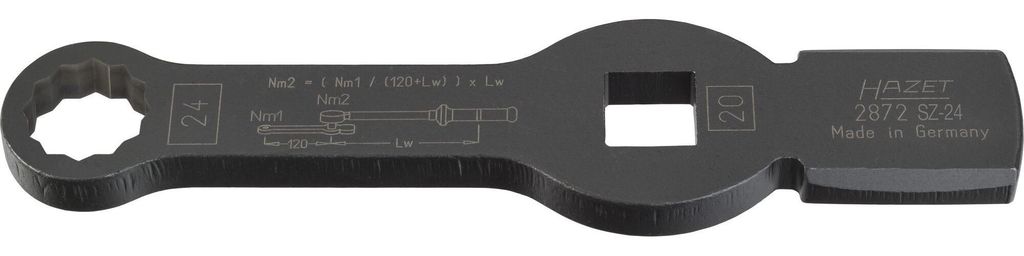 Hazet Schlag-Ringschlüssel, mit 2 Schlagflächen 2872SZ-24, 3/4 (20 mm) Vierkant hohl, Außen Doppelsechskant Profil, SW 24 mm