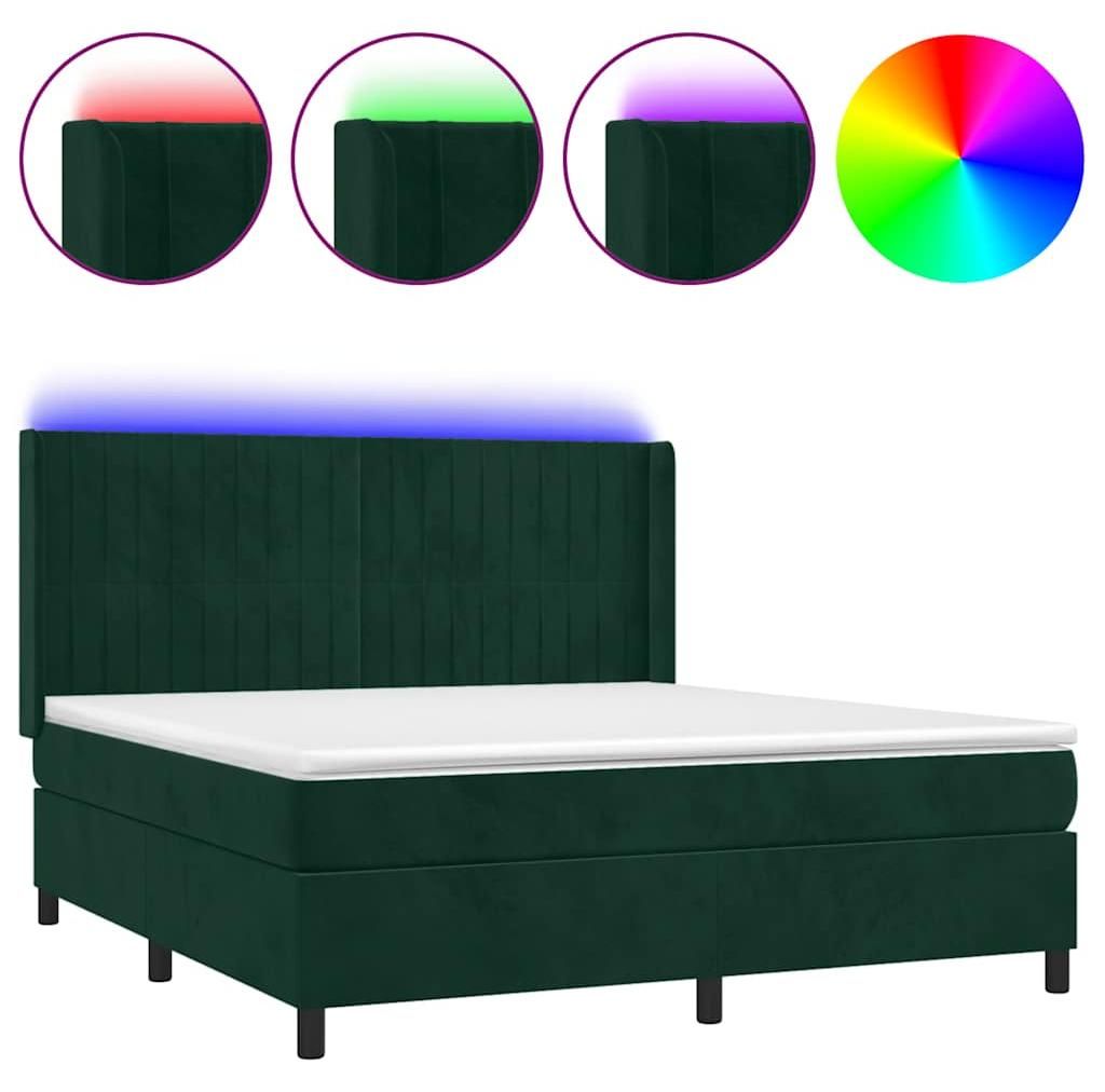 vidaXL Boxspringbett mit Matratze & LED Dunkelgrün 180x200 cm Samt