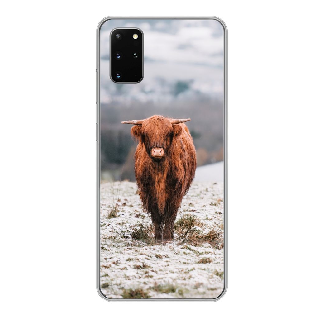 MuchoWow Handyhülle Schutzhülle Hülle für Samsung Galaxy S20 Plus Schottischer Highlander - Schnee - Berg Silikon Softcase Handy Hülle - Har...