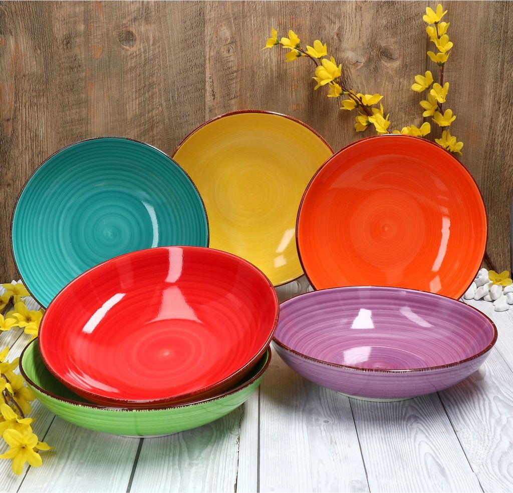 Selamica Porzellan Schüssel Set 6er - 750ml Vintage Blau Teller Mikrowellen & Spülmaschinengeeignet