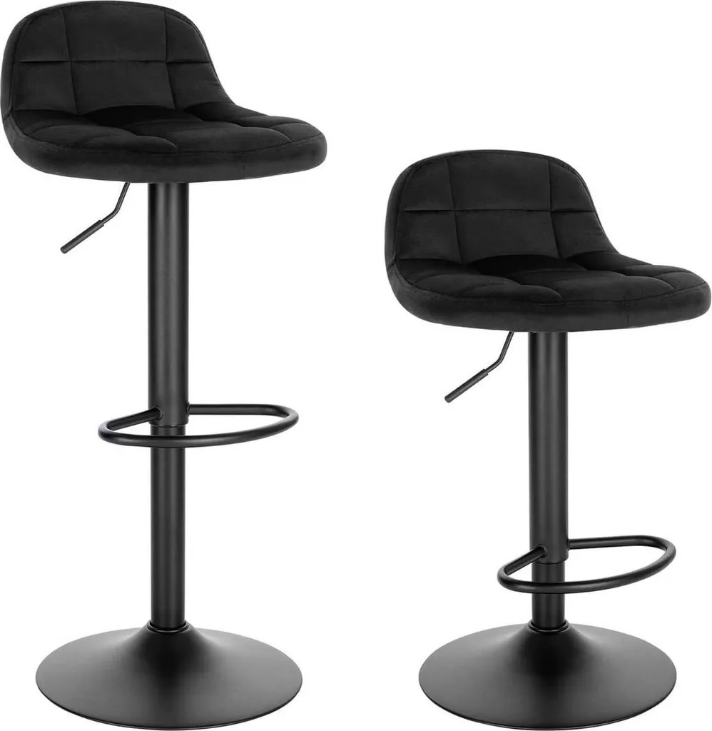 Sgabello Bar Nero Deluxe Velluto Metallo Regolabile Industriale 1 Pz