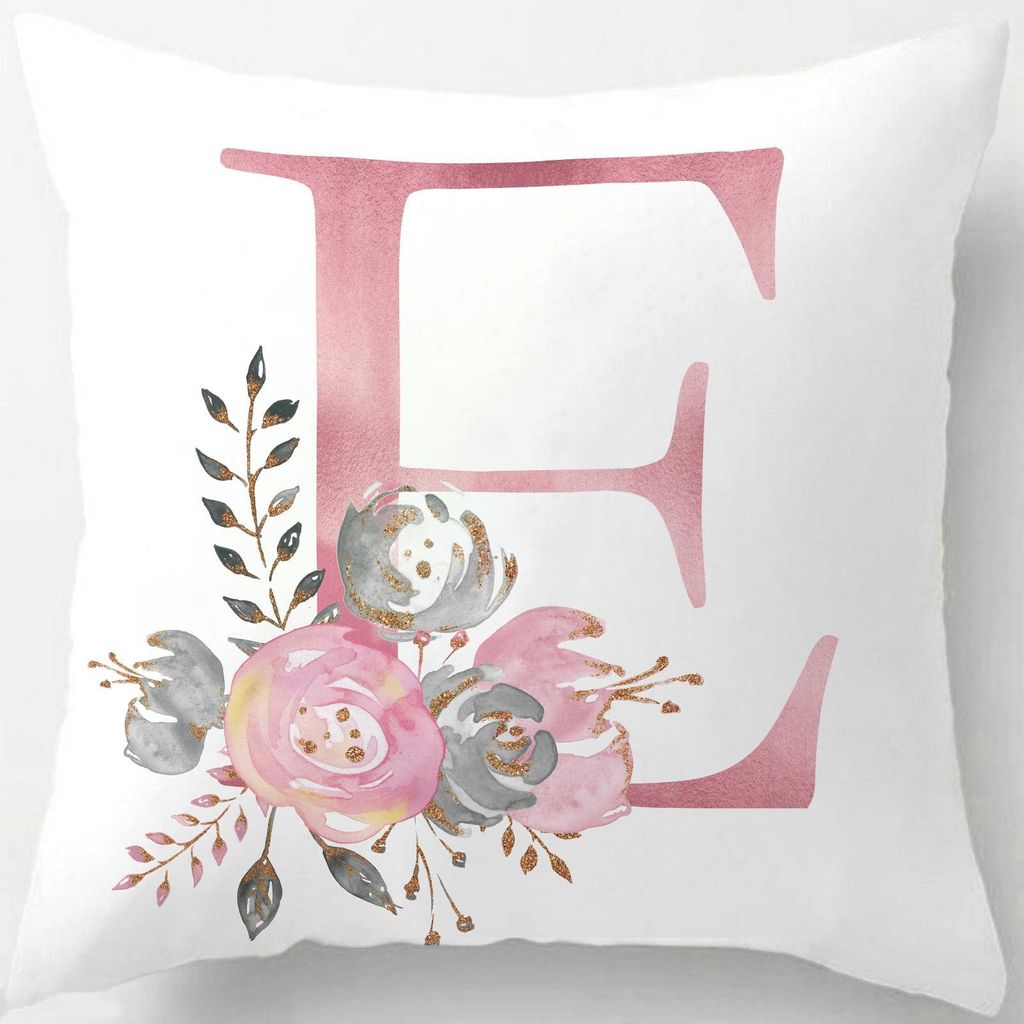 Rosa Kissenbezug 40x40 cm mit Buchstabenmuster, dekoratives Kissen für Wohn- und Schlafzimmer.