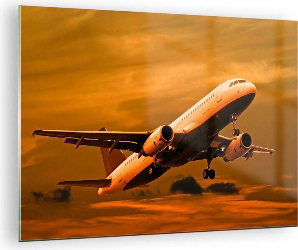Bilder auf glas - Passagier Flugzeug Flugzeug Flügel - 70x50cm - Glasbilder - Wandbilder - Kunstdruck - zum Aufhängen bereit - Wanddekoration aus...