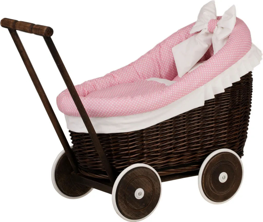 Petite poussette Luna en osier pour poupon - Cadeau enfant de 47x28 cm