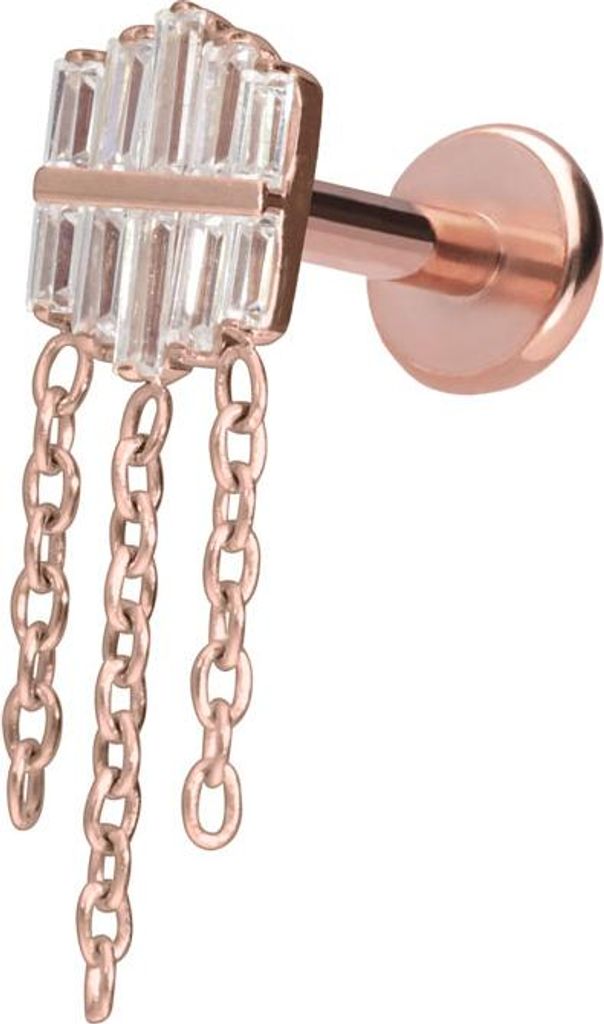 Ohrpiercing, Nasenpiercing Titan Labret mit Push Fit KRISTALLSCHILD + 3 KETTEN RoséGold Stablänge: 9mm | Stabstärke: 1,2mm