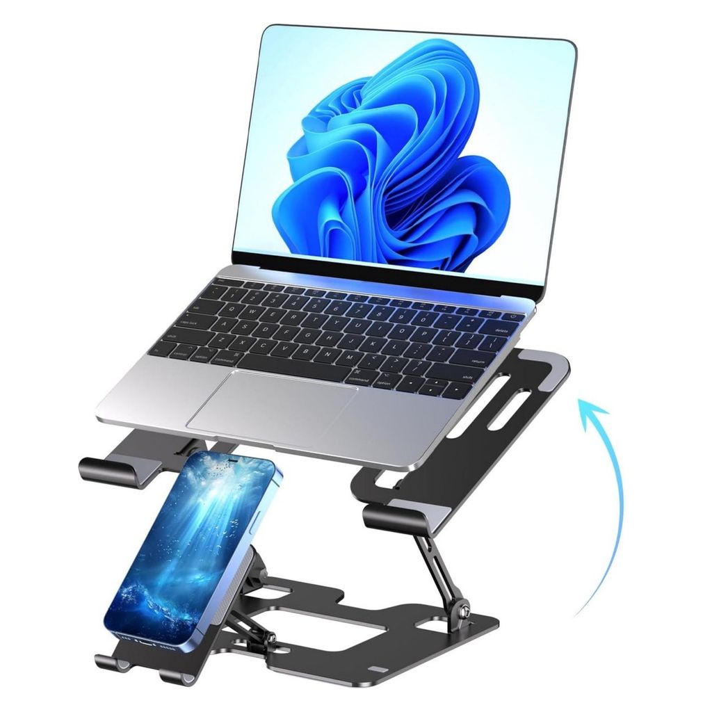 2-in-1 Tablet & Handy Halter – Verstellbar, Aufklappbar, 10–16 Zoll-Schwarz