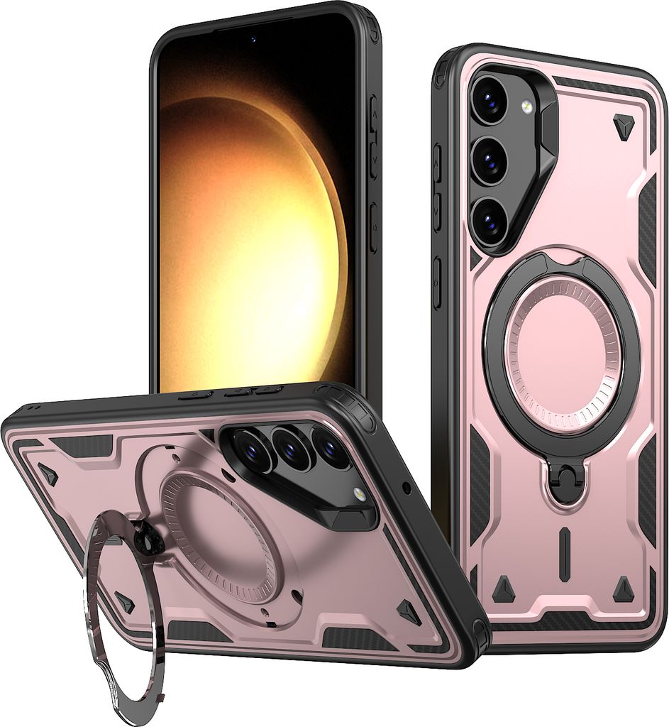 Dual Layer Hülle für Samsung Galaxy S23+ Metall Ring Ständer Magnetisch Stoßfest Militär Handyhülle Roségold