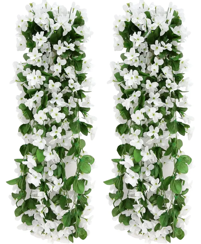 Lierre artificiel déco pour bureau et jardin - Fleurs blanches 70 cm
