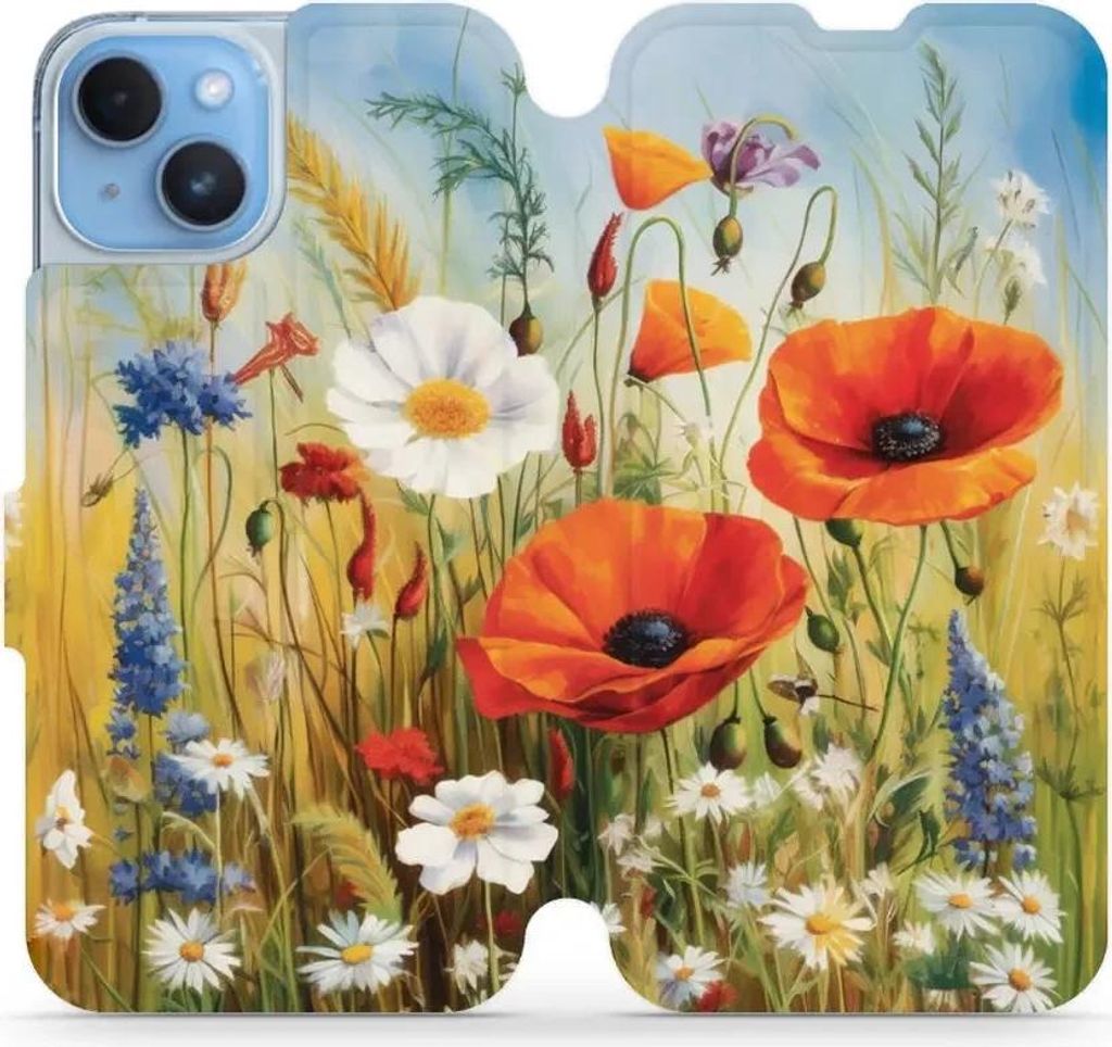 Handyhülle mit klappe für iPhone 14, Mobiwear Book, Wiesenblumen