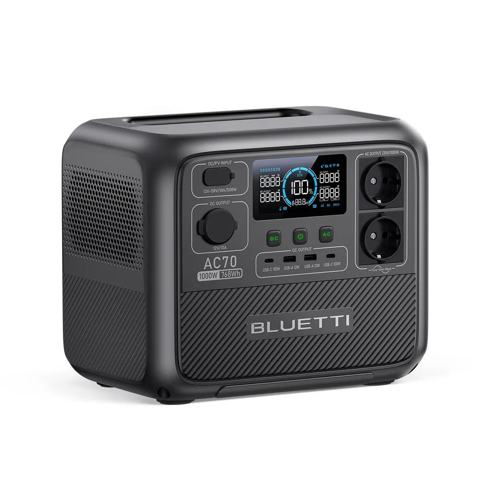 Station d'énergie portable BLUETTI AC70 avec batterie LiFePO4 de 768Wh