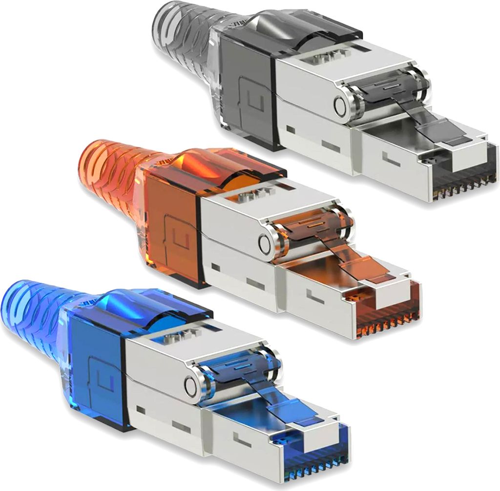Netzwerk Stecker RJ45 Cat7 LAN DSL Netzwerkstecker Werkzeuglos geschirmt Metall , Menge:1 Stück, Auswahl:Stecker CAT7 Blau