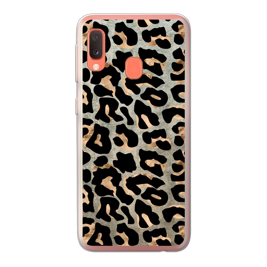 MuchoWow Handyhülle Schutzhülle Hülle für Samsung Galaxy A20e Tiermuster - Panther - Braun Silikon Softcase Handy Hülle - Abdeckung