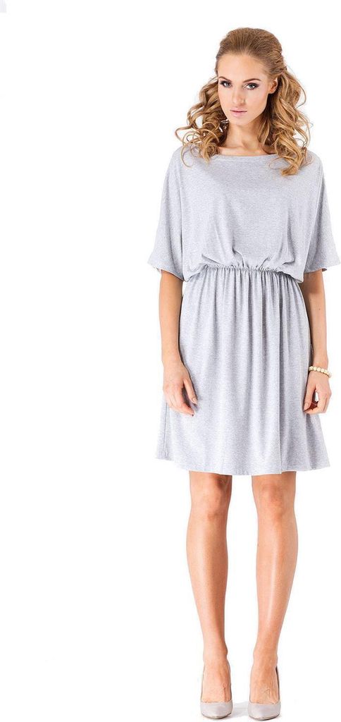 Kleid Minikleid, 3/4 Arm mit Gummizug an der Taille ; Grau Meliert XXL/3XL 44/46