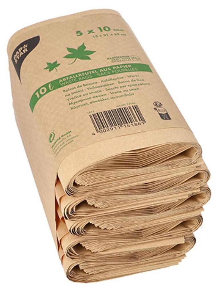 50 sacs poubelle en papier kraft 10 l 35 cm x 21 cm x 15 cm Image du produit 