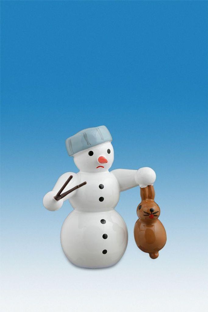 Holzfigur Schneemann mit Hase Höhe 6,5cm NEU