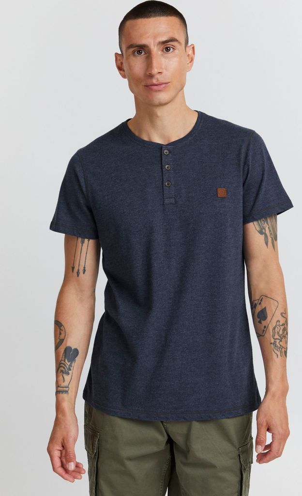 11 Project PRBono Herren T-Shirt Kurzarm Shirt mit Grandad-Ausschnitt aus 100% Baumwolle