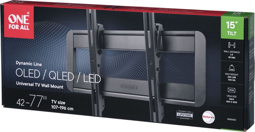 One For All Dynamic Line WM5420, 106,7 cm (42"), 195,6 cm (77"), 100 x 100 mm, 400 x 400 mm, -7,5 - 7,5°, Schwarz