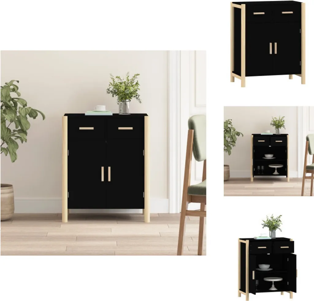 vidaXL Credenza Nera in Legno con Gambe in Pino - 62x38x75 cm