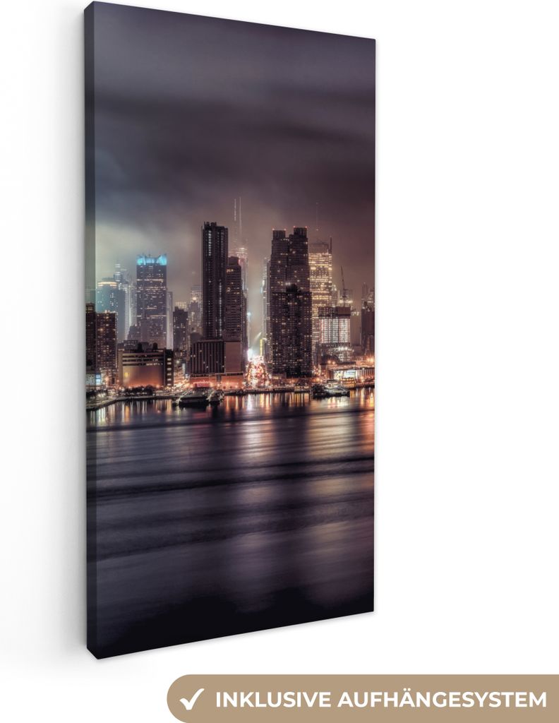 MuchoWow - Leinwandbilder - New York - Sturm - Skyline, Wandbild, Wanddeko Bilder Wohnzimmer, 20x40 cm