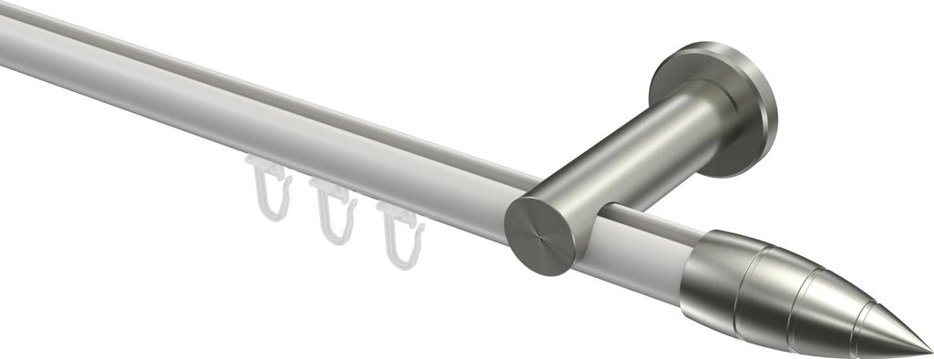 Interdeco Innenlaufstange / Gardinenstange mit Innenlauf Weiß / Edelstahl-Optik, Typ Platon Samanto (Rillenpatrone), 20 mm Ø 1-läufig, 400 cm