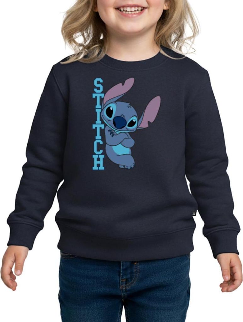 Lilo & Stitch | Stitch Mit Schriftzug Kinder/Teenager Premium Pullover, 122/128 (6 Jahre), Navy