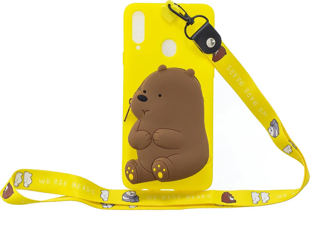 Cover Orso Giallo Samsung A10S A20S con Portamonete e Laccetto TPU