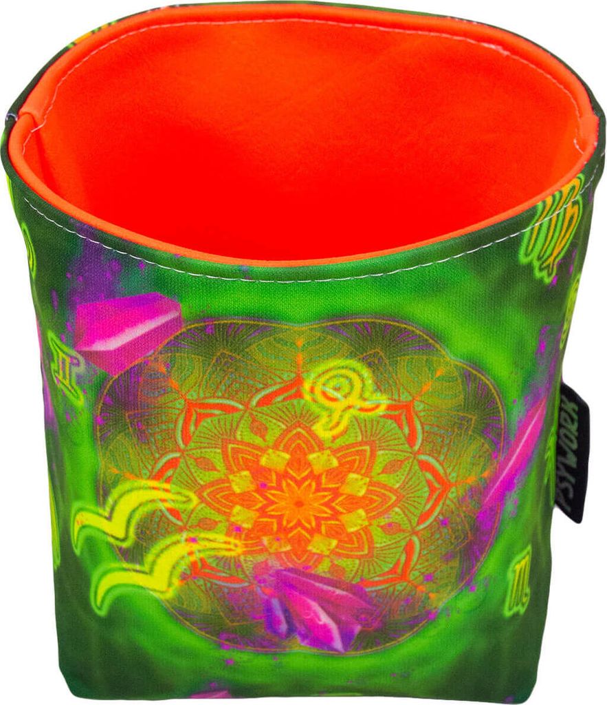 PSYWORK Schwarzlicht Utensilo Stoffkorb Neon Zodiac Signs Green, Gr. S UV-aktiv Neonparty